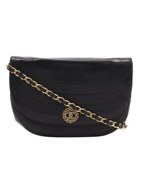 Chanel Half Moon Chain Shoulder Vintage Lambskin Black Bag